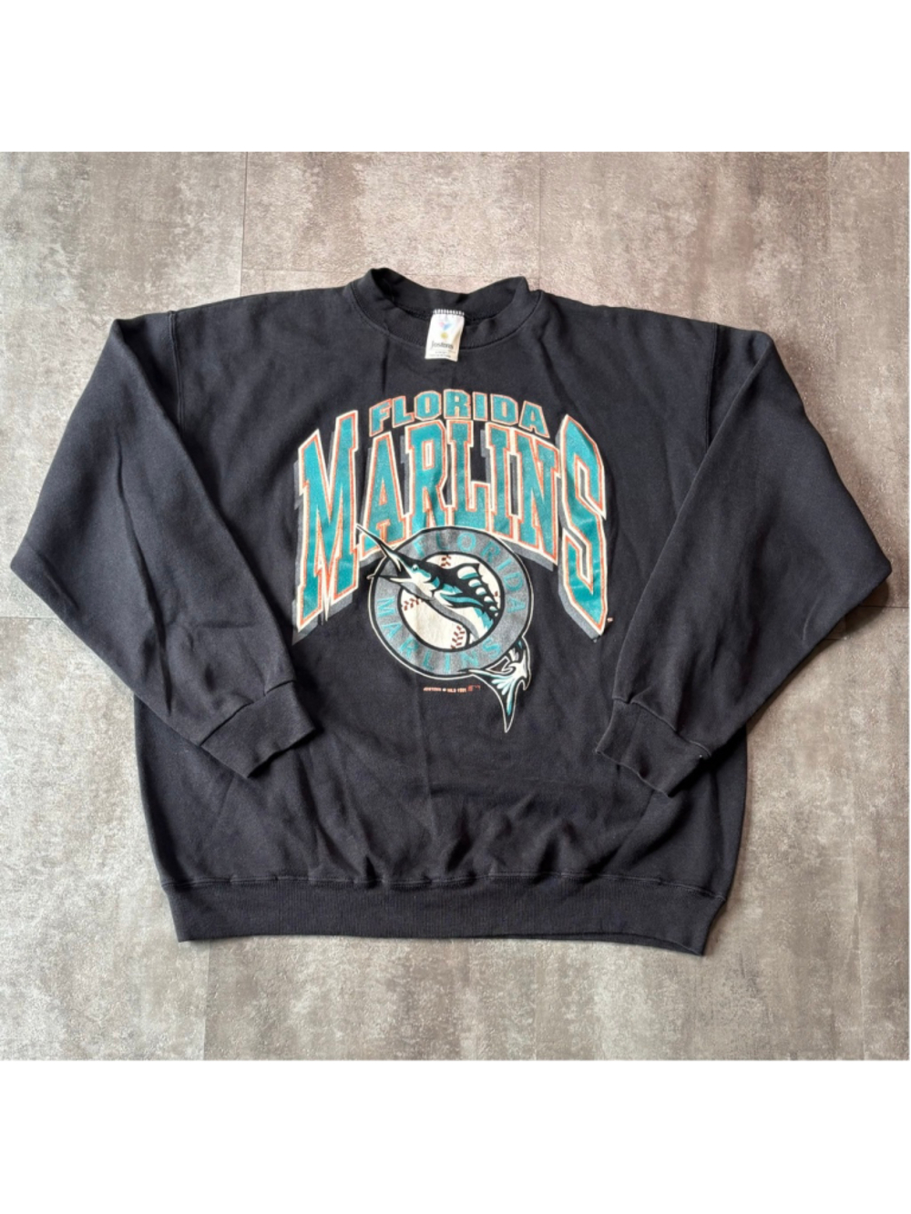 Vintage Florida Marlins Crewneck Sweatshirt Mens XL Black 1991